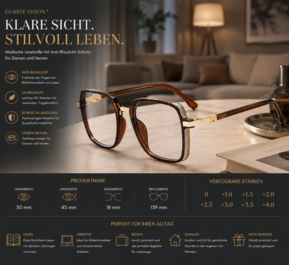 Duarte Lesebrille Unisex Großrahmen Quadrat Anti-Blaulicht Modern