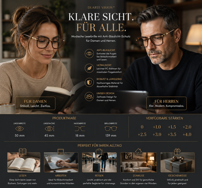Duarte Lesebrille Unisex Großrahmen Quadrat Anti-Blaulicht Modern