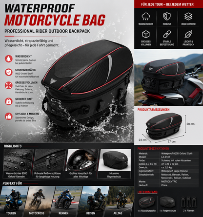 Motorrad Hecktasche Wasserdicht 800D Oxford Gepäcktasche Reise Tasche 37x23cm