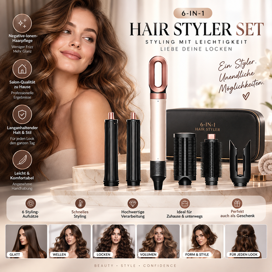 6in1 Haarstyler 1300W Ionen Air Styler Locken Föhn Bürste