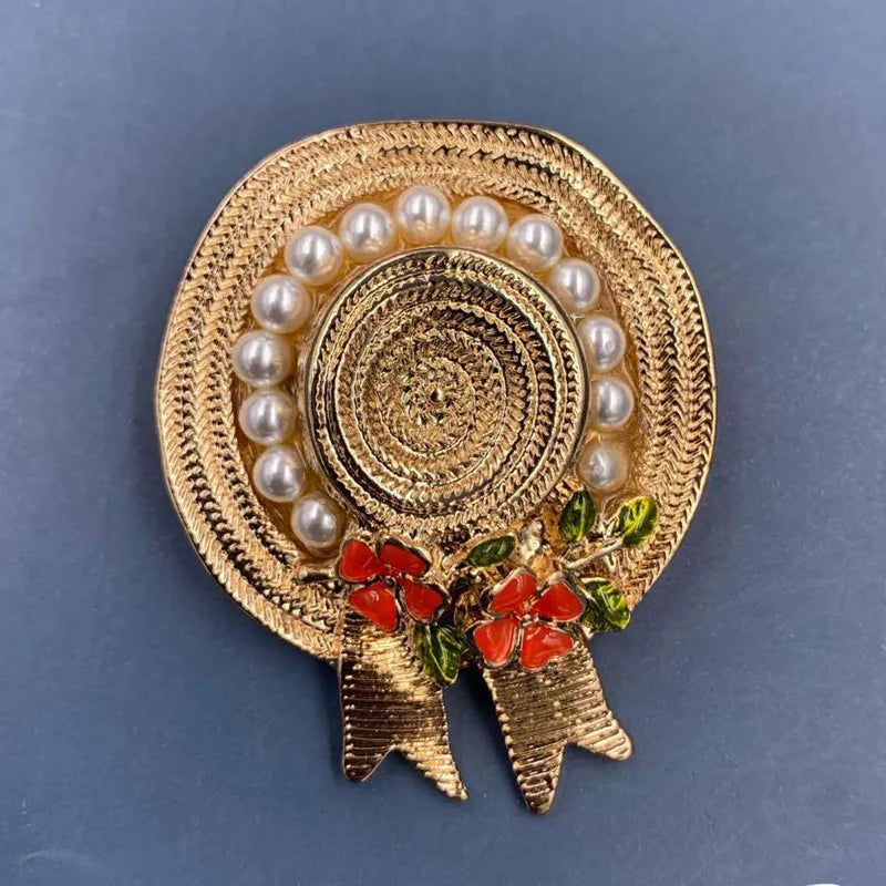 Vintage Gold Farbe Perle Barock Stern Mond Bogen Tulpe Ginkgo Brosche Pin Für Frau Retro Palace Metall Exquisite Badgses Schmuck