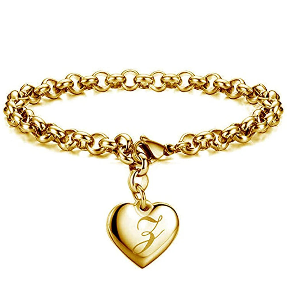 Gold Initialen Armband Edelstahl Herz Buchstaben A-Z Damen Geschenk Verstellbar