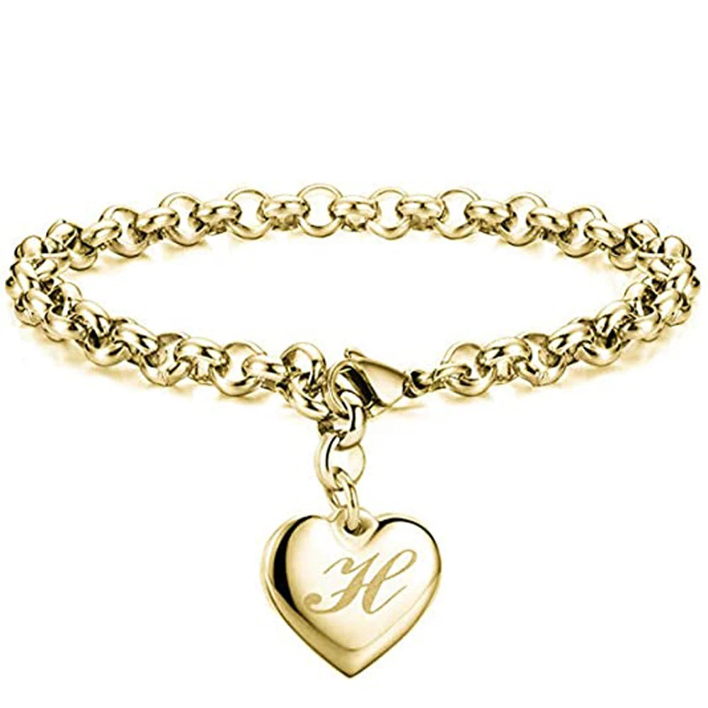 Gold Initialen Armband Edelstahl Herz Buchstaben A-Z Damen Geschenk Verstellbar