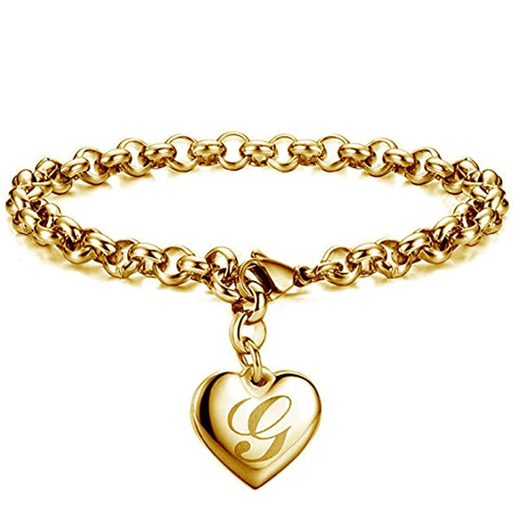 Gold Initialen Armband Edelstahl Herz Buchstaben A-Z Damen Geschenk Verstellbar