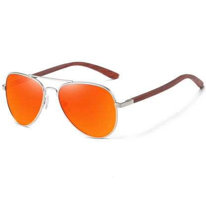Piloten Sonnenbrille Polarisiert UV400 Holz Bügel Edelstahl Retro Unisex