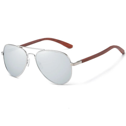 Piloten Sonnenbrille Polarisiert UV400 Holz Bügel Edelstahl Retro Unisex