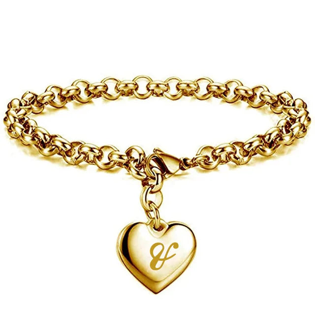 Gold Initialen Armband Edelstahl Herz Buchstaben A-Z Damen Geschenk Verstellbar