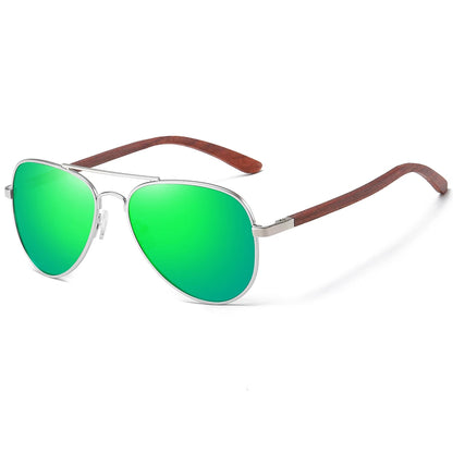 Piloten Sonnenbrille Polarisiert UV400 Holz Bügel Edelstahl Retro Unisex