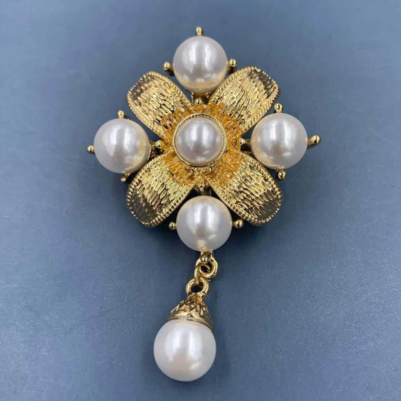 Vintage Gold Farbe Perle Barock Stern Mond Bogen Tulpe Ginkgo Brosche Pin Für Frau Retro Palace Metall Exquisite Badgses Schmuck