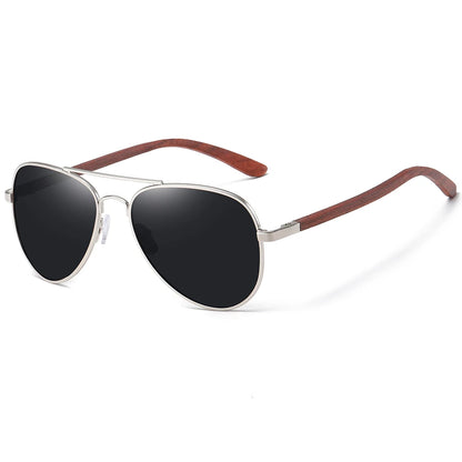 Piloten Sonnenbrille Polarisiert UV400 Holz Bügel Edelstahl Retro Unisex