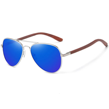 Piloten Sonnenbrille Polarisiert UV400 Holz Bügel Edelstahl Retro Unisex