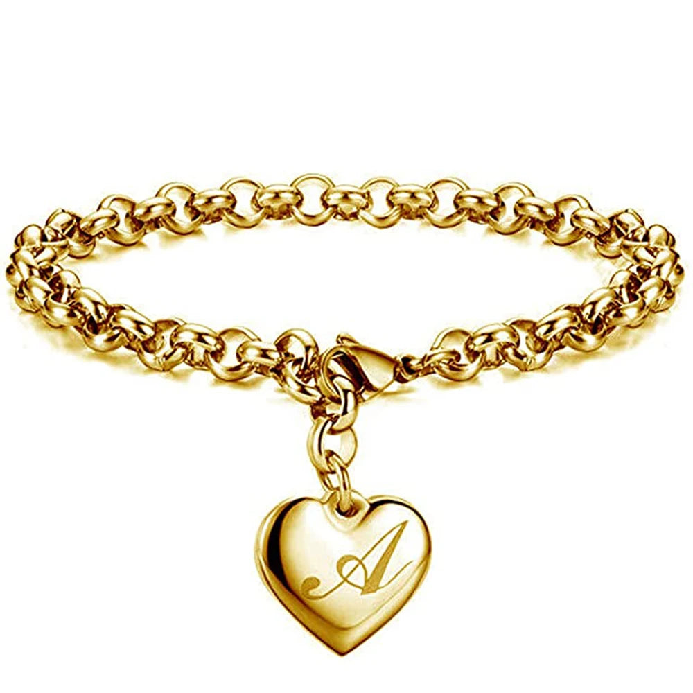 Gold Initialen Armband Edelstahl Herz Buchstaben A-Z Damen Geschenk Verstellbar