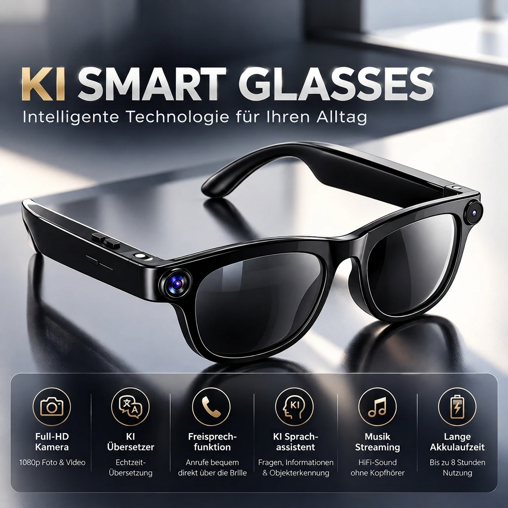 Lenovo Premium KI Smart Glasses – Intelligente Bluetooth-Brille mit Full-HD-Kamera, KI-Übersetzer & Sprachassistent