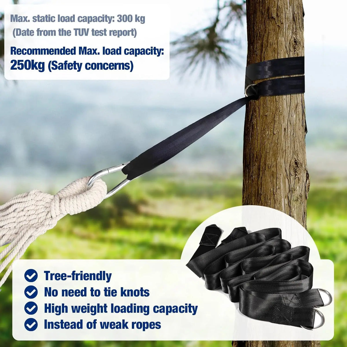 Canvas Hängematte 200x150 cm – 200 kg Camping Hängematte mit Gurten Karabinern Garten Outdoor