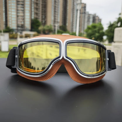Retro Motorradbrille Vintage Schutzbrille Herren Damen Outdoor Fahrrad Brille