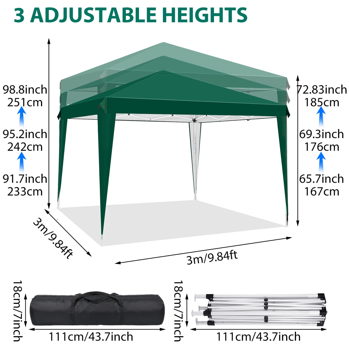 Pavillons 3x3m, wasserabweisend, stabil, Pop-Up-Faltpavillon, UV-Schutz, faltbares Partyzelt, Gartenpavillon für Camping