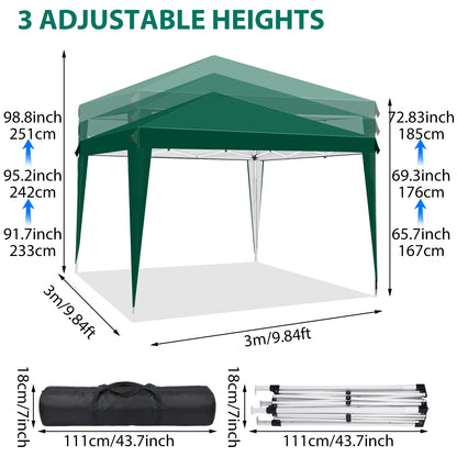Pavillons 3x3m, wasserabweisend, stabil, Pop-Up-Faltpavillon, UV-Schutz, faltbares Partyzelt, Gartenpavillon für Camping