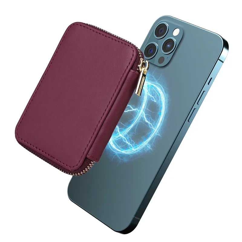 Magnetische Leder Geldbörse-Hülle mit Kartenhalter & Reißverschluss – Handyhülle mit Standfunktion für iPhone 16 / 15 / 14 / 13 / 12 / 11 Pro Max (MagSafe)