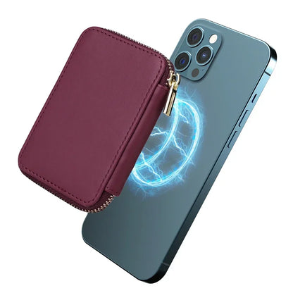 Magnetische Leder Geldbörse-Hülle mit Kartenhalter & Reißverschluss – Handyhülle mit Standfunktion für iPhone 16 / 15 / 14 / 13 / 12 / 11 Pro Max (MagSafe)