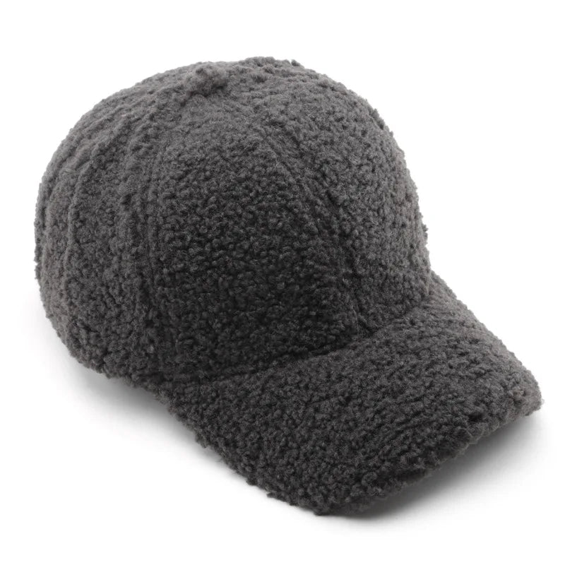 Baseball Cap warme Plüsch Kappe aus Kunstlammwolle | Verstellbare Mütze für Herbst & Frühling