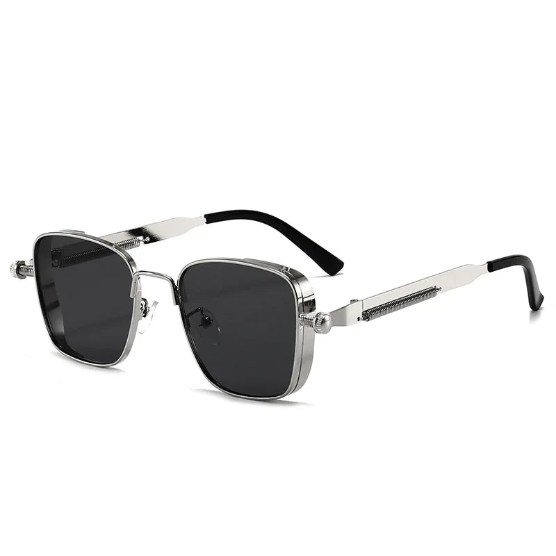 Retro Steampunk Sonnenbrille – Edelstahl Rahmen, Spiegelgläser für Herren & Damen UV400 Schutz