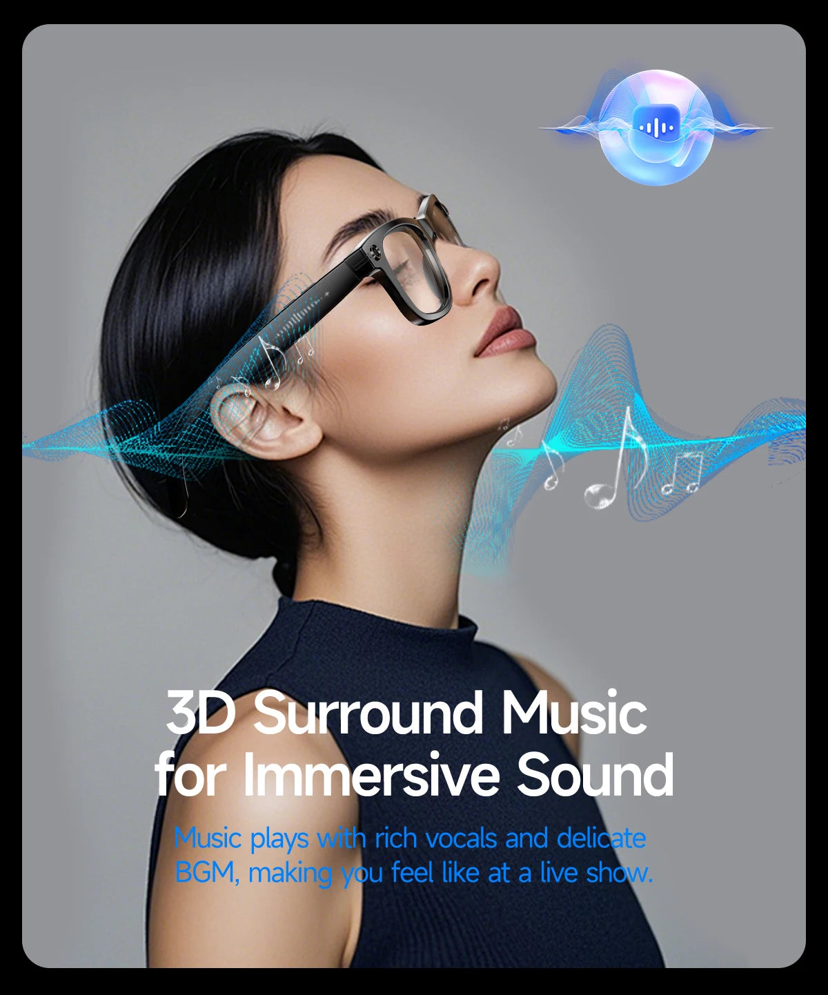 Intelligente Bluetooth-Brille mit Kamera, Videoaufnahme, Sprachsteuerung & KI-Übersetzung. Für Alltag & Action