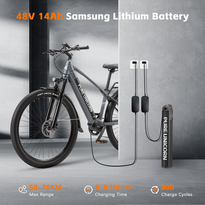 PURE UNICORN E-Bike 29 Zoll – 500W Mittelmotor, 25km/h, 90 Nm Drehmoment, 48V 14Ah Samsung Akku, 70 km Reichweite, Luftfederung & Hydraulikbremsen