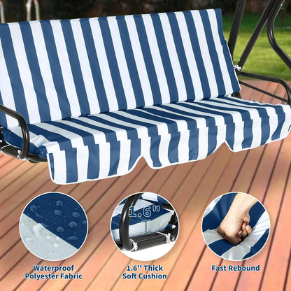 Garvee 3-Sitzer Gartenschaukel mit verstellbarem Sonnendach, Terrassen-Gleitschaukelbank mit dicken Kissen, Stahlrahmen-Verandaschaukel für Hinterhof, Rasen, Garten