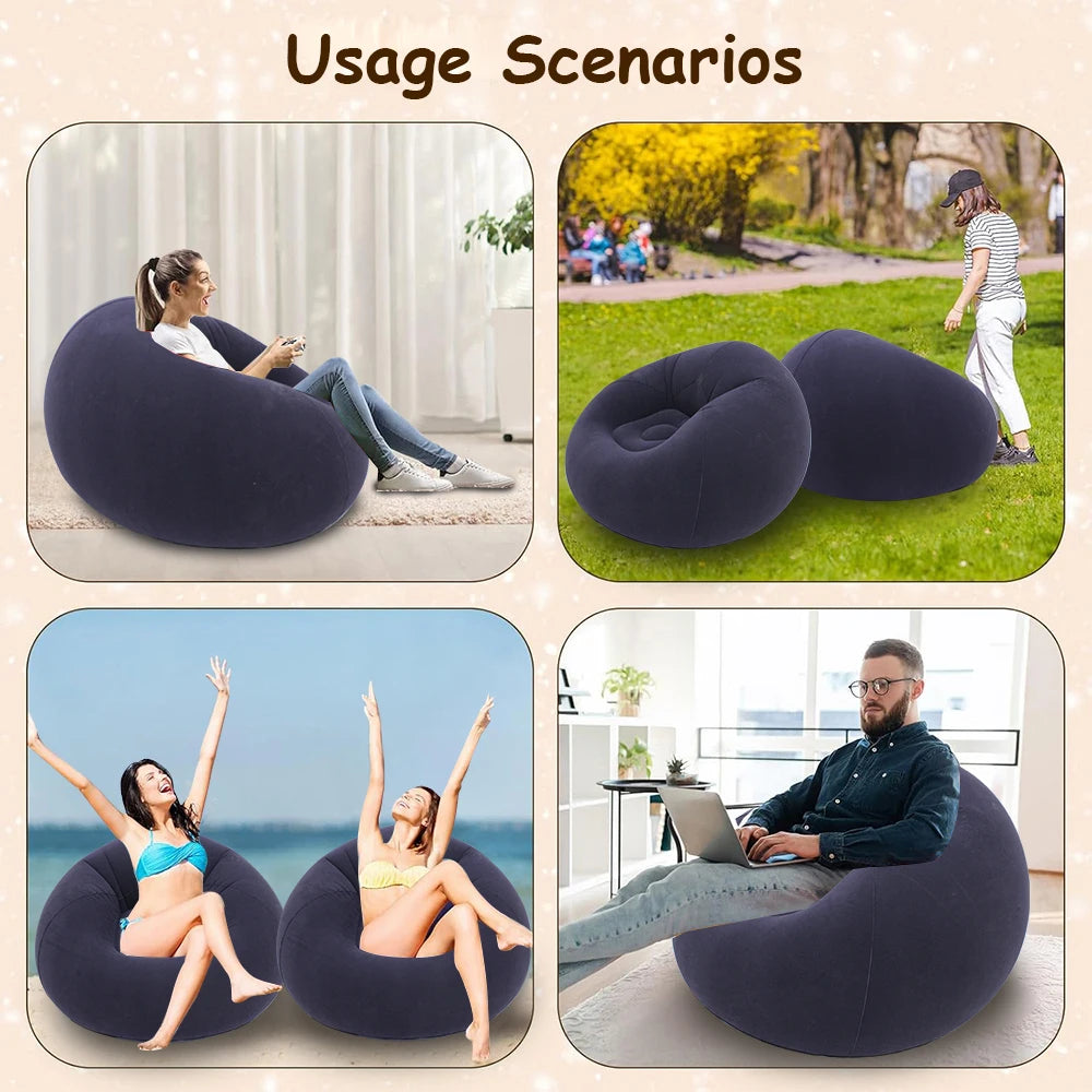 Aufblasbares Lazy Sofa Einzel – Beflockter Luftsessel PVC Camping Lounge Sofa Garten Strand Tragbar