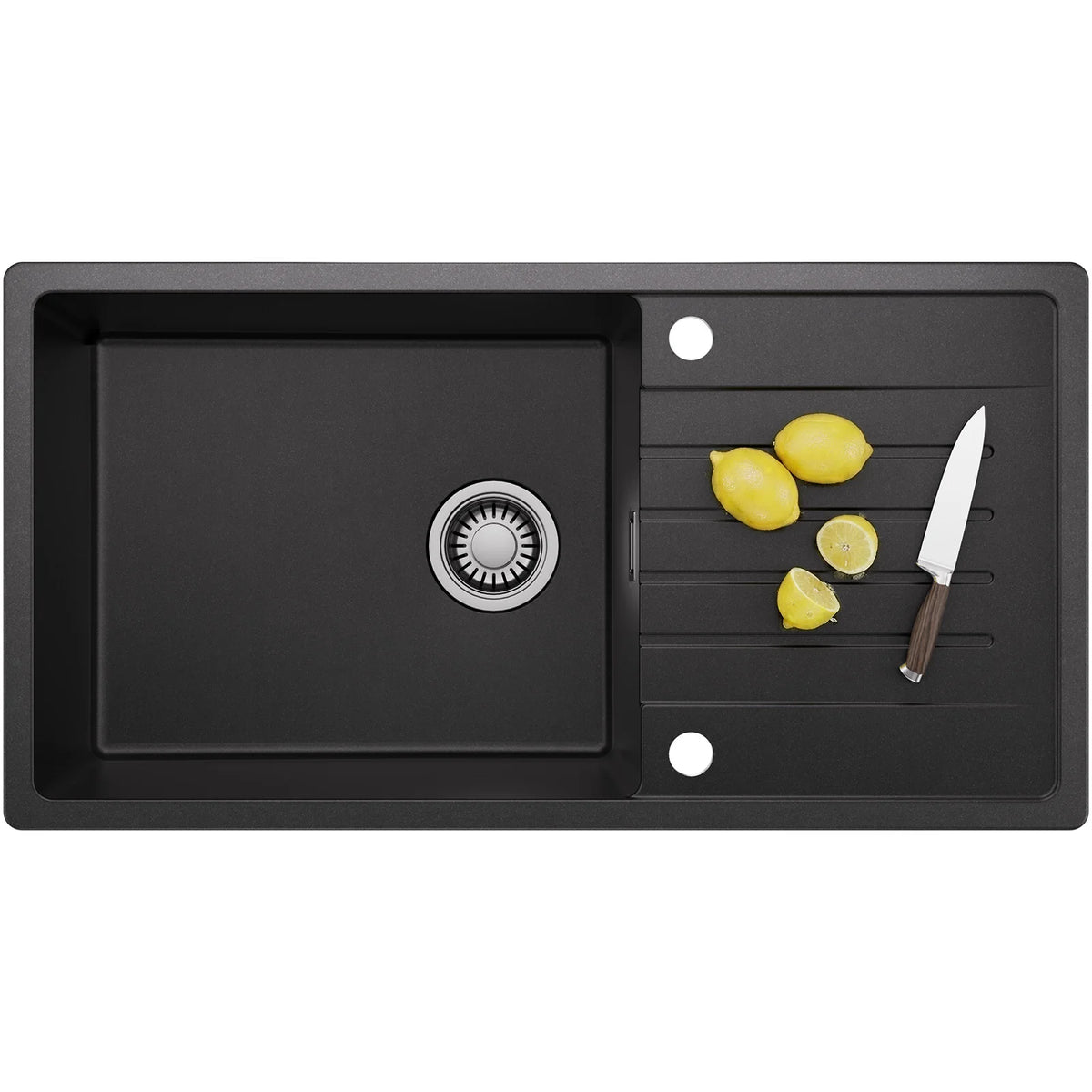 86x45 cm Granit Küchenspüle Schwarz Quarzkomposit Einbauspüle mit Abtropffläche