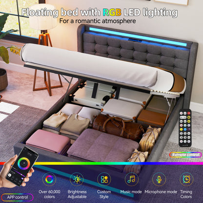 Polsterbett 90x 140x200 160x200 Bettkasten LED USB Stoffbett Doppelbett Bettgestell Grau