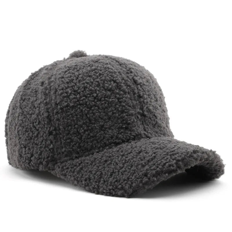 Baseball Cap warme Plüsch Kappe aus Kunstlammwolle | Verstellbare Mütze für Herbst & Frühling