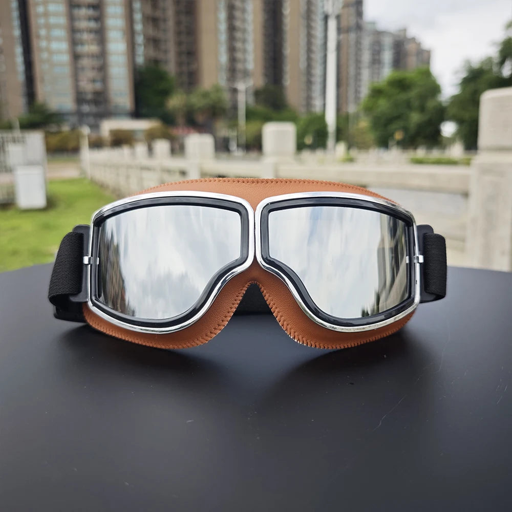 Retro Motorradbrille Vintage Schutzbrille Herren Damen Outdoor Fahrrad Brille