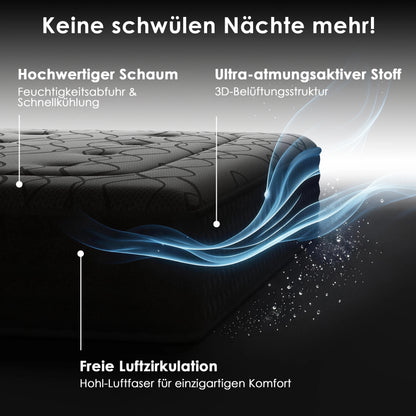 DEWINNER Hybridmatratze 140x200 30cm Taschenfederkern Memory Foam 7-Zonen OEKO-TEX