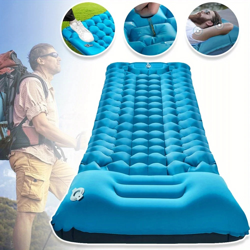 Selbstaufblasende Isomatte für Camping, Eingebaute Fußpumpe Campingmatratze Tragbares Luftbett Wasserdicht für Reisen Backpacking Trekking Wandern