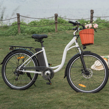 Elektrisches 26-Zoll Citybike| 250W Motor, 36V 14,5Ah Akku - mit Korb & Gepäckträger und 36 Monaten Gewährleistung