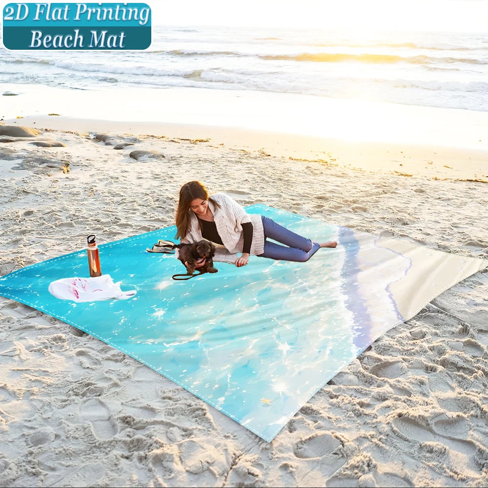 1-teiliges Set, Sommer-Strandmatte für draußen, inklusive 4 Bodenheringen, einzigartiges Druckdesign, lichtbeständig, leicht, schnell trocknend, einfach zu transportieren, wind- und sanddicht, modische und trendige Outdoor