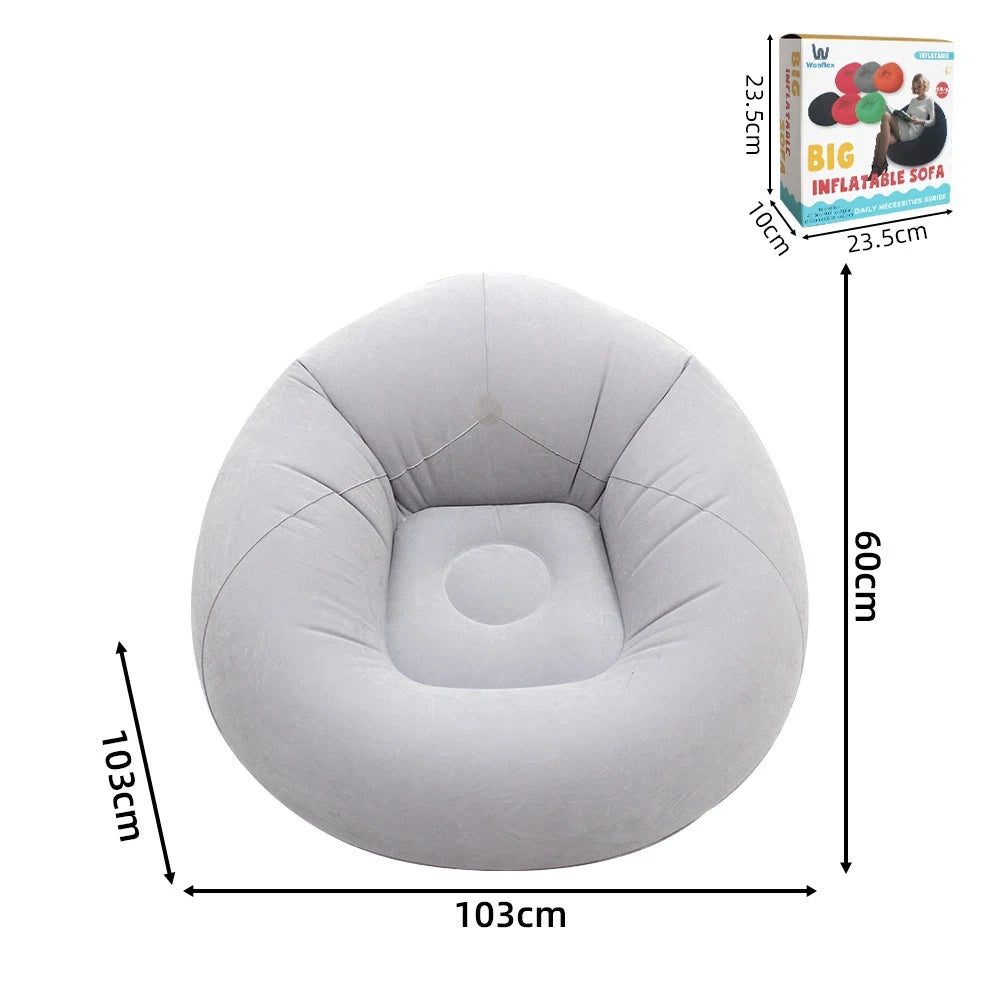 Aufblasbares Lazy Sofa Einzel – Beflockter Luftsessel PVC Camping Lounge Sofa Garten Strand Tragbar