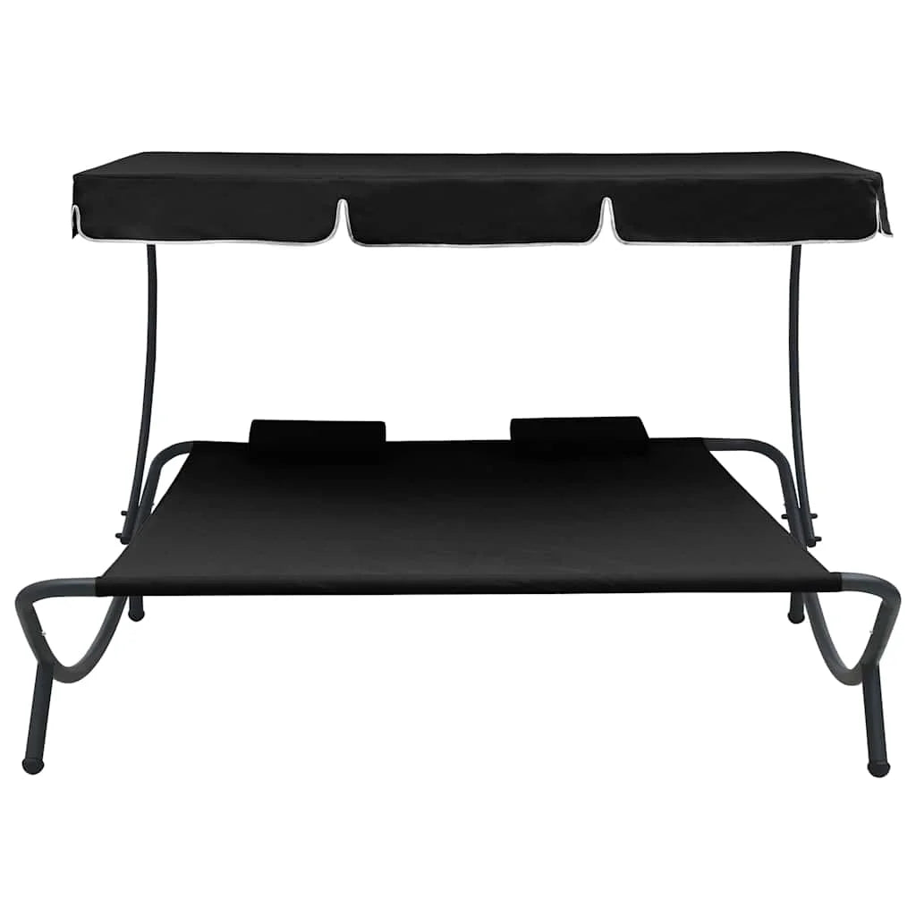 Doppel Sonnenliege mit Dach & Kissen – Outdoor Tagesbett Gartenliege Lounge Liege Terrasse Rosa 200x180 cm