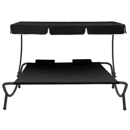 Doppel Sonnenliege mit Dach & Kissen – Outdoor Tagesbett Gartenliege Lounge Liege Terrasse Rosa 200x180 cm