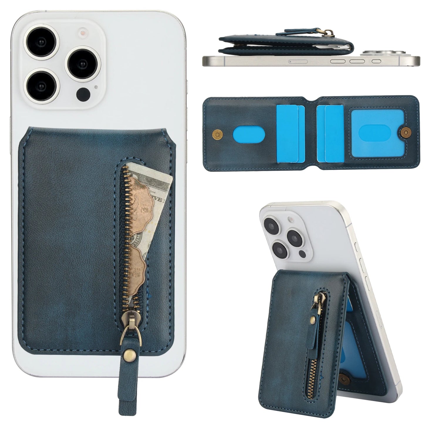 Magnetische Geldbörse Hülle mit Kartenhalter & Reißverschluss – kompatibel mit iPhone 16 Pro Max / 15 / 14 / 13 / 12 (MagSafe)