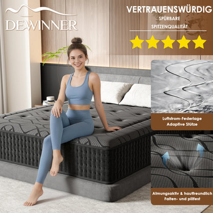DEWINNER Hybridmatratze 140x200 30cm Taschenfederkern Memory Foam 7-Zonen OEKO-TEX