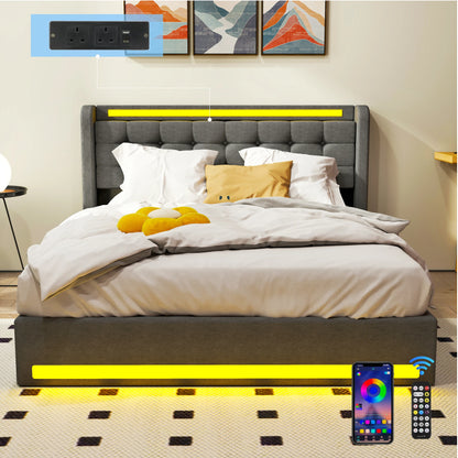 Polsterbett 90x 140x200 160x200 Bettkasten LED USB Stoffbett Doppelbett Bettgestell Grau