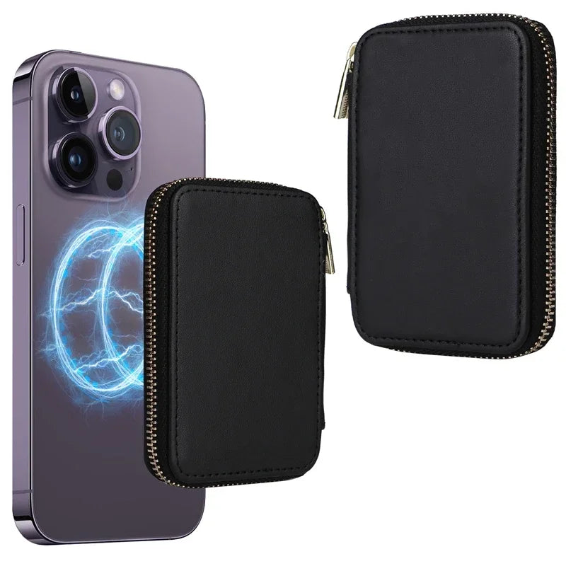Magnetische Leder Geldbörse-Hülle mit Kartenhalter & Reißverschluss – Handyhülle mit Standfunktion für iPhone 16 / 15 / 14 / 13 / 12 / 11 Pro Max (MagSafe)