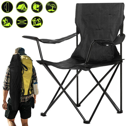 Klappbarer Campingstuhl – Outdoor Angelstuhl Strandstuhl Faltstuhl mit Getränkehalter & Tragetasche Schwarz