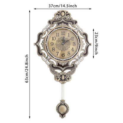 Wanduhr Gold 37x63cm Retro Metall Glas Quarz Lautlos Pendeluhr Wanddeko