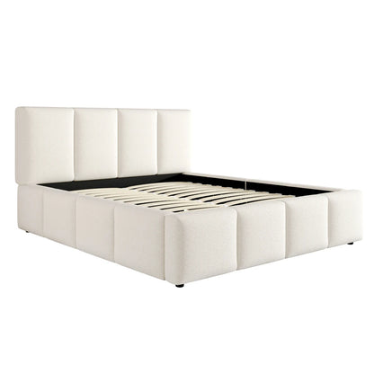 Polsterbett Bouclé Beige Doppelbett 160/180x200 cm Kopfteil Gittermuster Stauraum