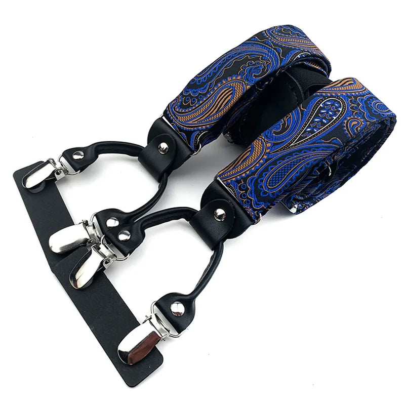 Designer Hosenträger Herren Paisley 6 Clips Elastisch Verstellbar 3,5 cm Y-Form Hochzeit Business