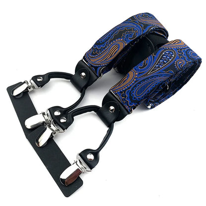 Designer Hosenträger Herren Paisley 6 Clips Elastisch Verstellbar 3,5 cm Y-Form Hochzeit Business
