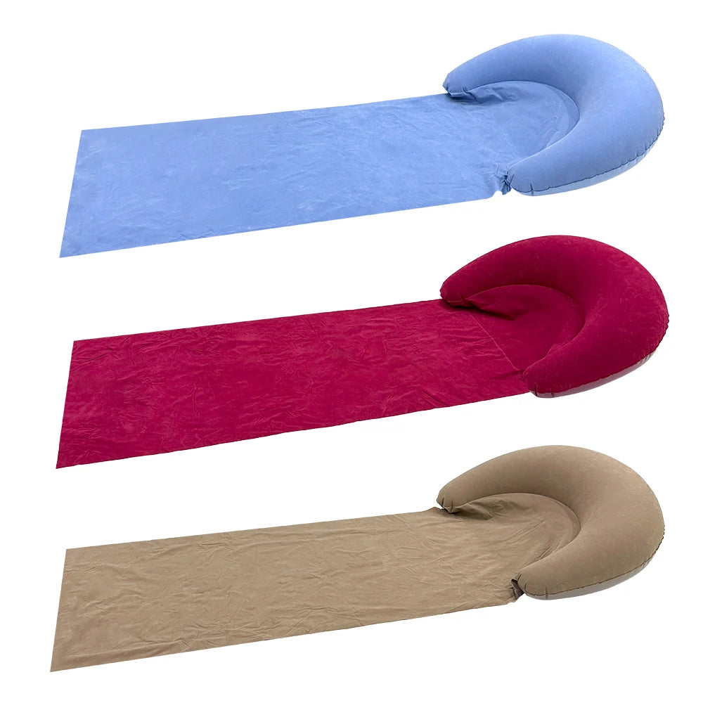1 Stück Aufblasbare Strandmatte mit Kissen, beflocktes PVC, aufblasbare Outdoor-Schlafmatte, tragbare Matratze für Wandern und Camping
